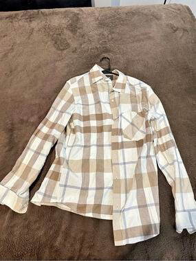 H&M Plaid Button Down in Brown & White Like New